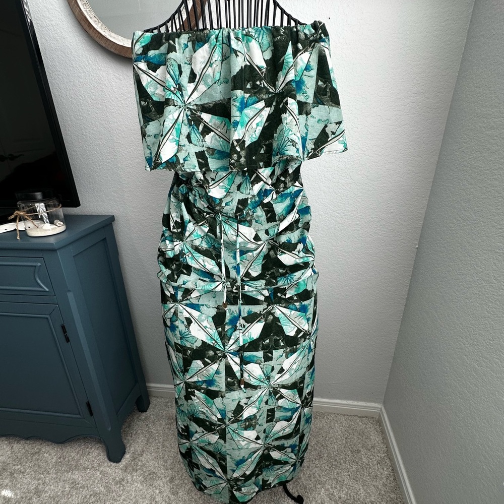 Mossimo Supply Co Green Wrap Ruffled Maxi Dress